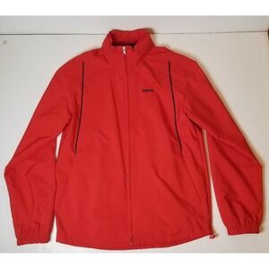 Reebok Men's S Jacket Red Full Zip Windbreaker Sports Hidden Hood Pockets